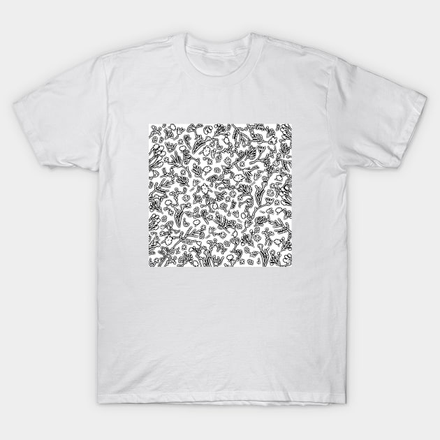 Botanical-Pattern, set, black,2, botanic, nature, botanical, floral, flowers, floral-pattern, leaves, plants, minimalist, garden, jungle, leaf, exotic, tropical, flower, boho, cacti, succulent, digital, graphic-design, pattern, T-Shirt by PrintedDreams